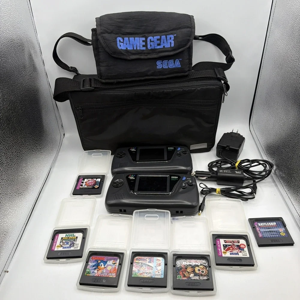 Sega Game Gear Lot of 2 Consoles 8 Games Cases Adapters For Parts Repair 2110